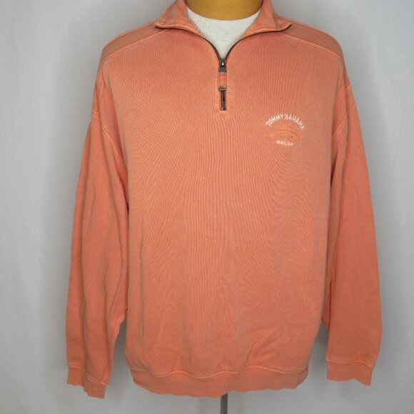 Tommy Bahama Peach Orange 1/2 Zip Aruba Pullover Sweatshirt Men's S Small - Picture 1 of 9